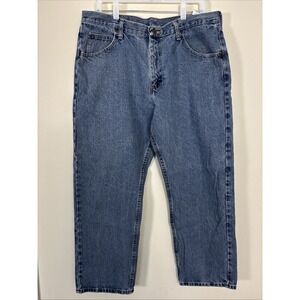 Wrangler Premium Quality Jeans Men 36x30 Mid Wash Relaxed Stretch Cowboy Denim